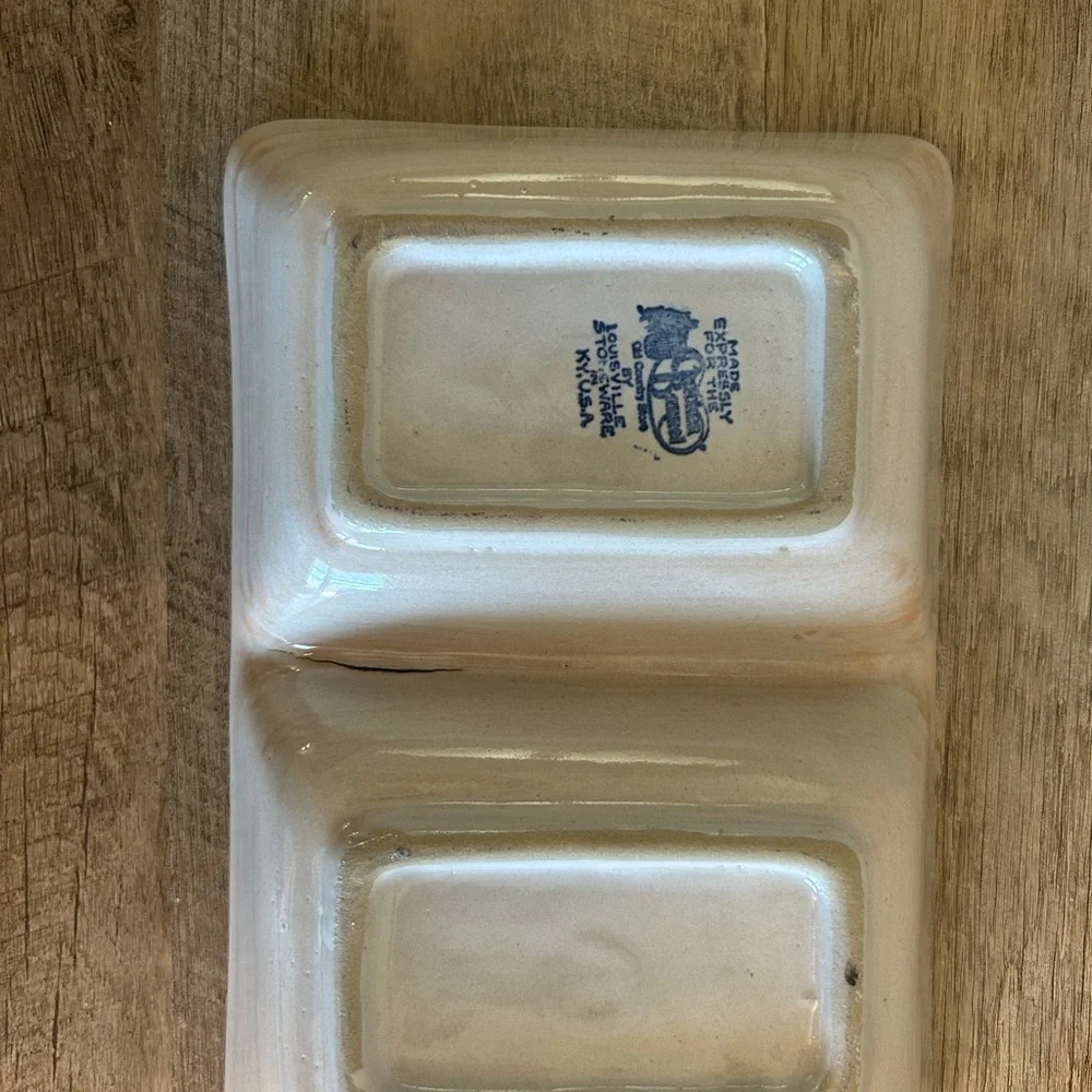Louisville Stoneware Divided Dish - Cracker Barrel - Floral - KY, USA- Vtg‎